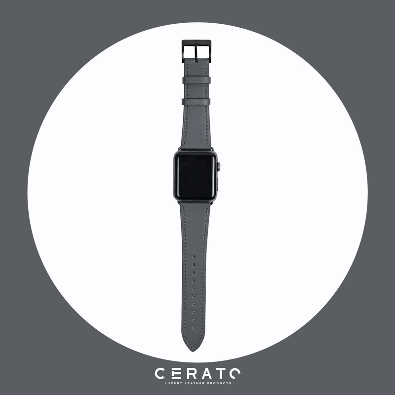 Classic Black Gray Leather Apple Watch Band 42mm - 44mm